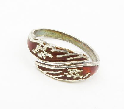 SIAM 925 Sterling Silver  Vintage Enamel Petite Bypass Ring Sz 3  RG17017