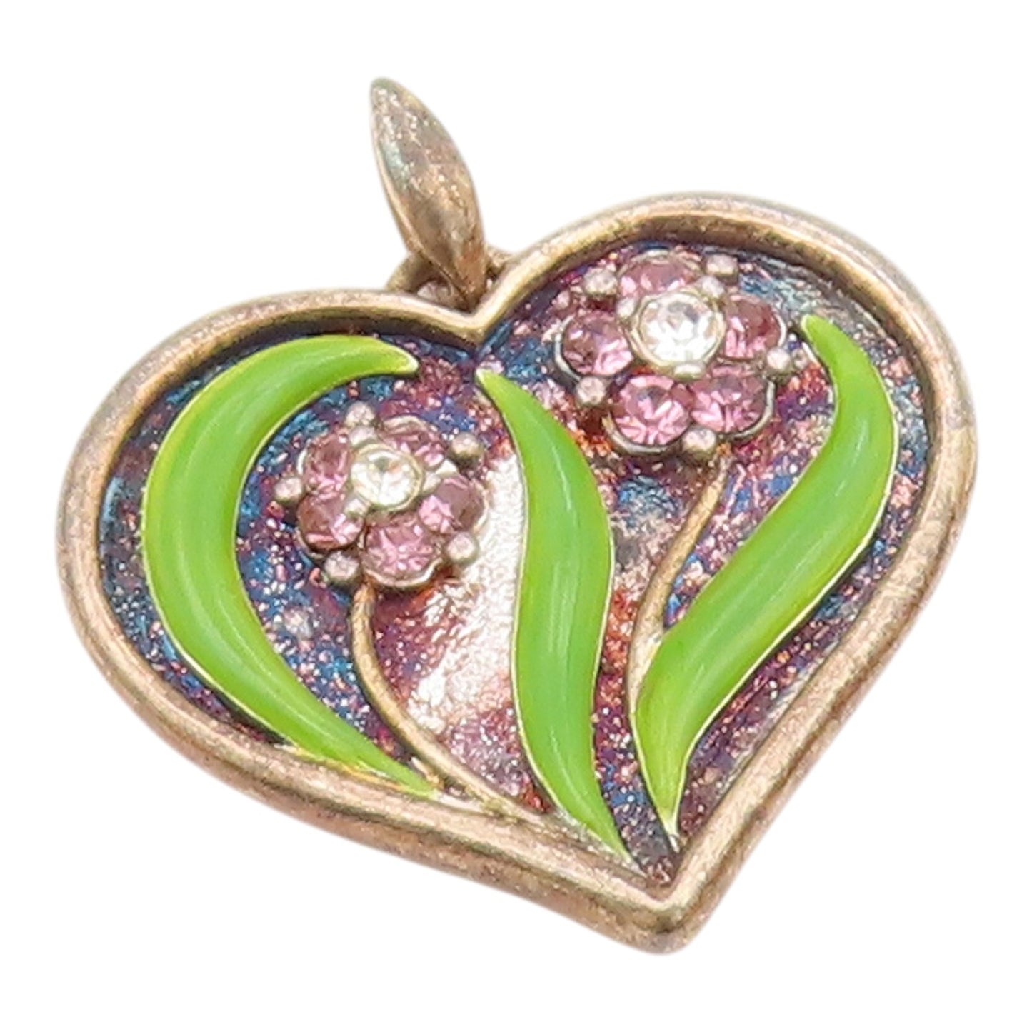 LENOX 925 Silver  Vintage Topaz & Enamel Floral Love Heart Pendant  PT15723
