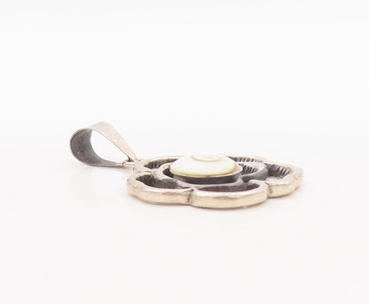 925 Sterling Silver Vintage Pendant Sea Shell Inlay Cutout Flower  PT23450