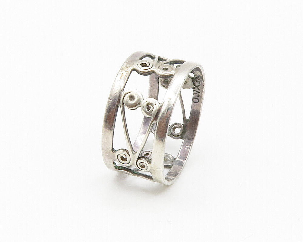 MEXICO 925 Sterling Silver  Vintage Shiny Open Swirl Band Ring Sz 6.5  RG14748