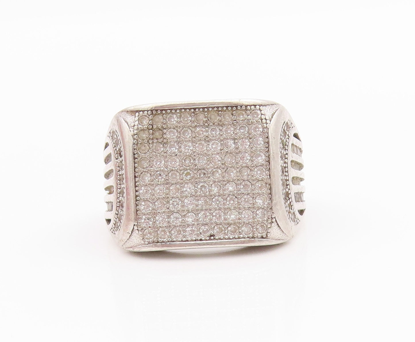 925 Sterling Silver Vintage Ring Topaz Square Inlay  Sz 8.5  RG33148