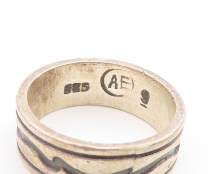 DESIGNER 925 Silver Vintage Oxidized Two Tone Design Band Ring  Sz 9  RG20368