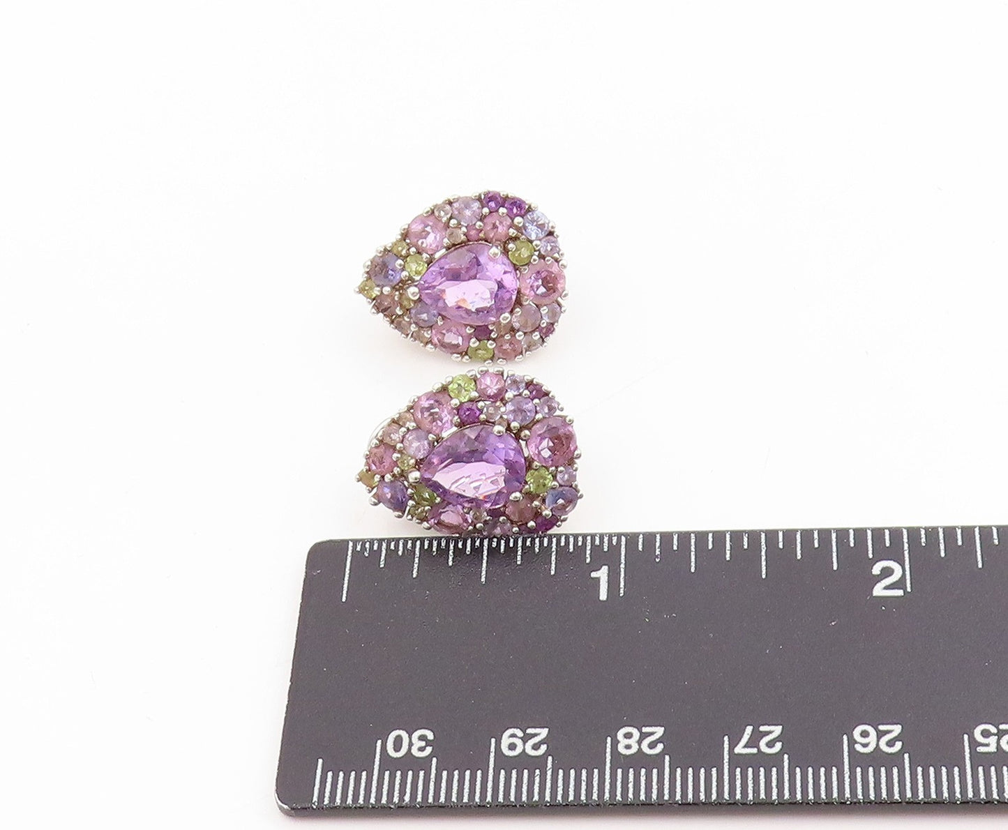 925 Sterling Silver Vintage Earrings Muti Gemstone Teardrop Cluster Stud EG13769