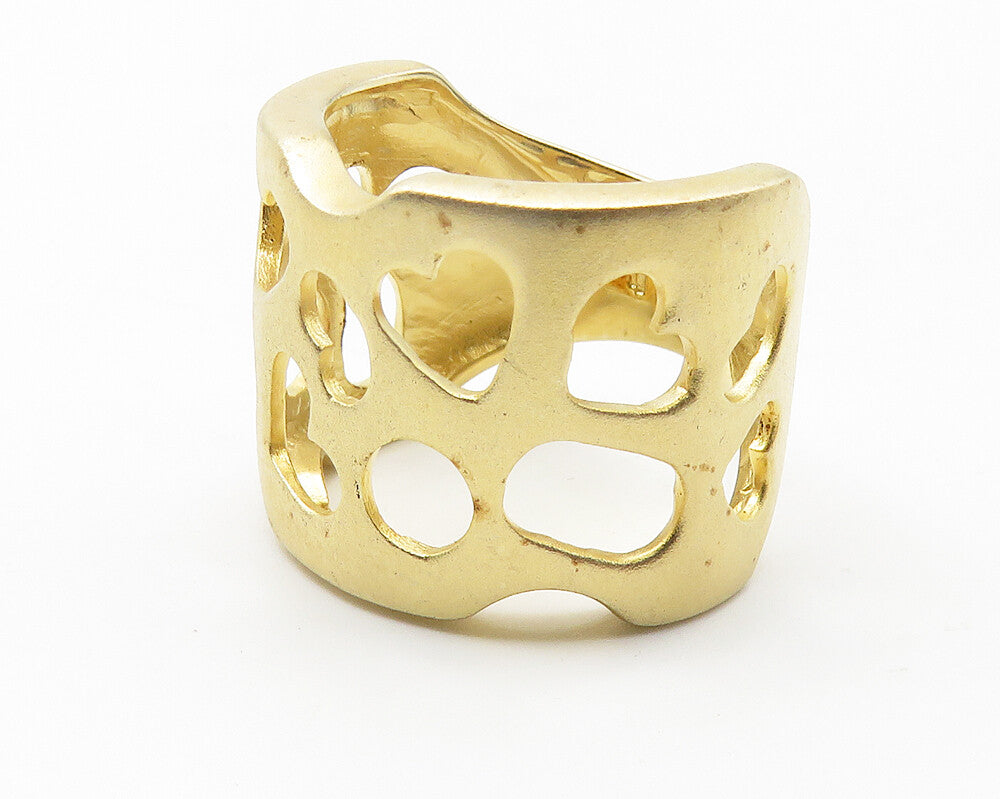 925 Sterling Silver   Shiny Gold Plated Love Hearts Band Ring Sz 6  RG11640