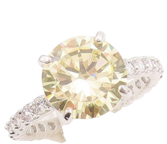 925 Sterling Silver Vintage Ring All Shank CZ Inlay Round Citrine  Sz 7  RG28776