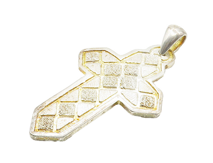 925 Sterling Silver  Vintage Shiny Textured Religious Cross Pendant  PT12086