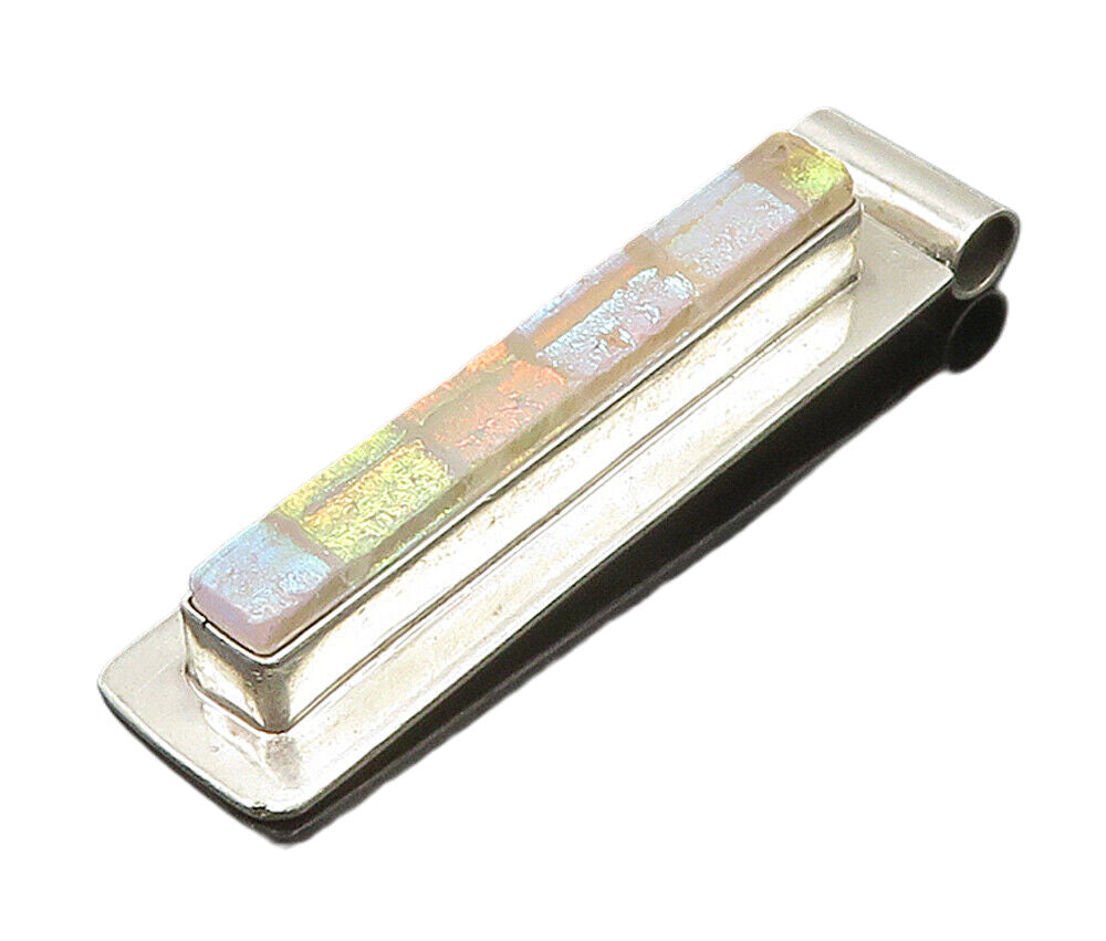 925 Sterling Silver  Vintage Shiny Dichroic Glass Bar Slide Pendant  PT12509