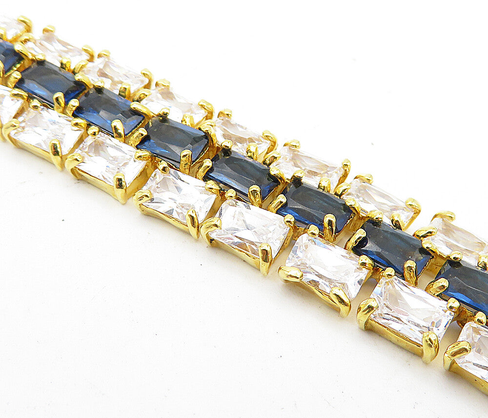 925 Sterling Silver Cubic Zirconia & Topaz Gold Plated Chain Bracelet BT1617