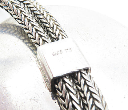 BALI 925 Sterling Silver Vintage Large Gemstone Wheat Chain Necklace NE1619