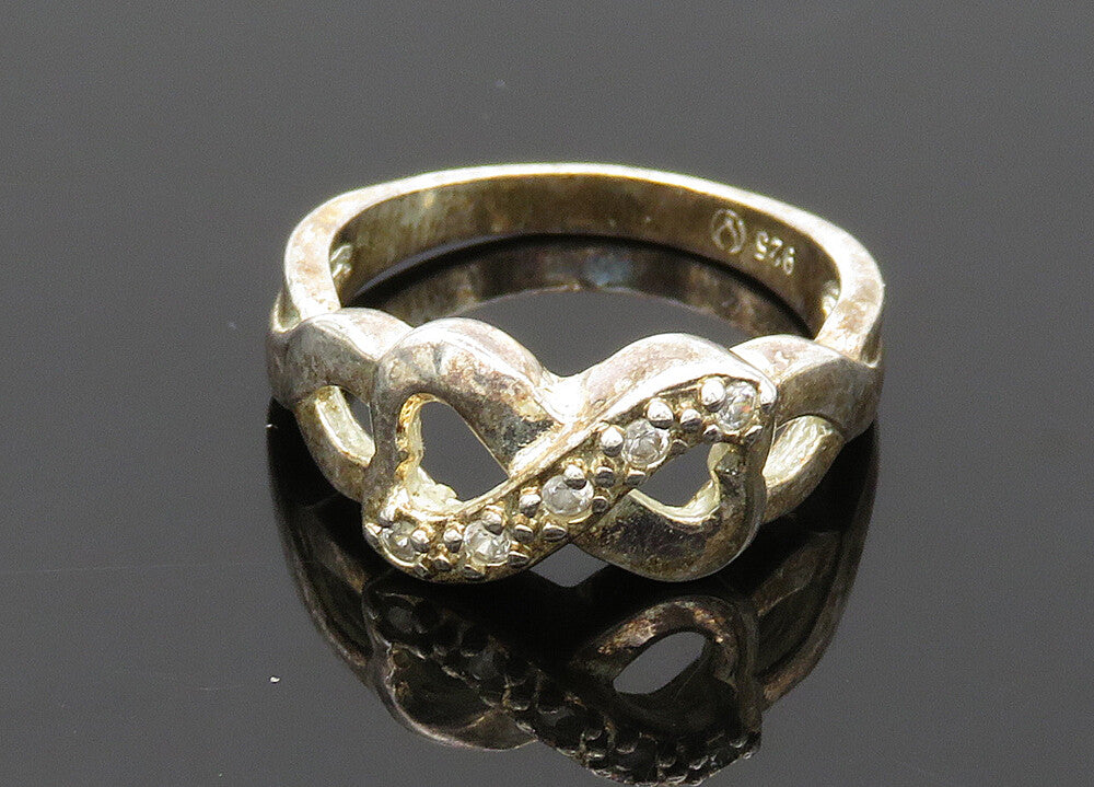 925 Sterling Silver Vintage Topaz Infinity Love Heart Band Ring Sz 9  RG20562