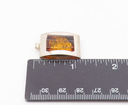 POLAND 925 Sterling Silver  Vintage Amber Shiny Square Frame Pendant  PT19834