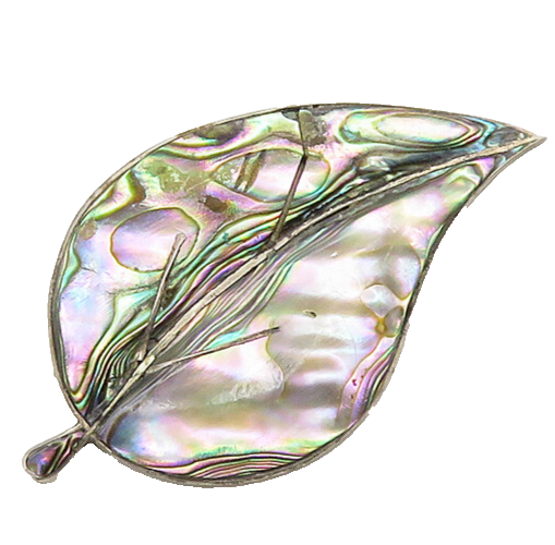 MEXICO 925 Silver  Vintage Abalone Shell Floral Leaf Motif Brooch Pin  BP7683