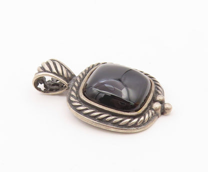 925 Sterling Silver  Vintage Cabochon Black Onyx Twist Trim Pendant  PT18560