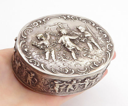 GERMANY Solid Silver Vintage Antique Dancing Scene Jewelry Box (OPENS) TR1150