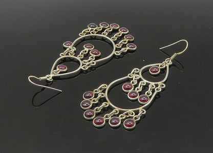 925 Sterling Silver  Vintage Cabochon Cut Garnet Chandelier Earrings  EG11138