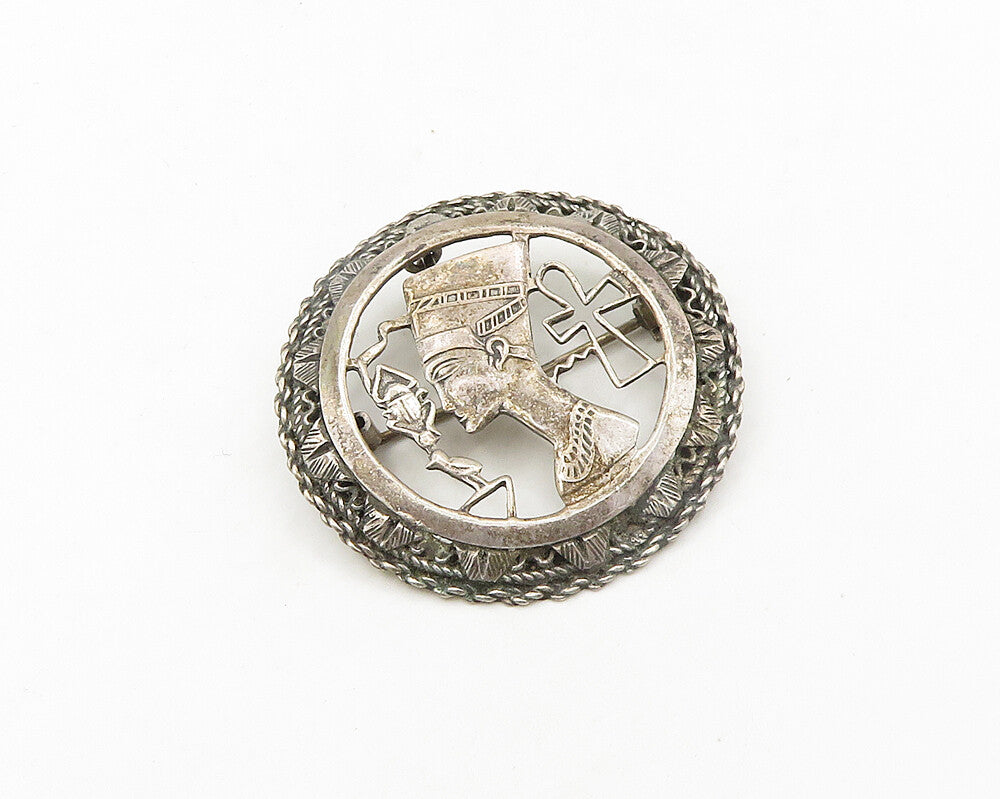 MIDDLE EAST 925 Silver  Vintage Egyptian Queen Nefertiti Brooch Pin  BP7563