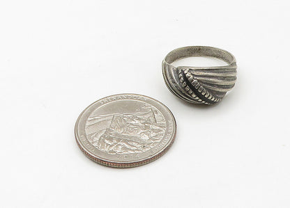 925 Sterling Silver  Vintage Dark Tone Fluted Dome Band Ring Sz 7  RG21515