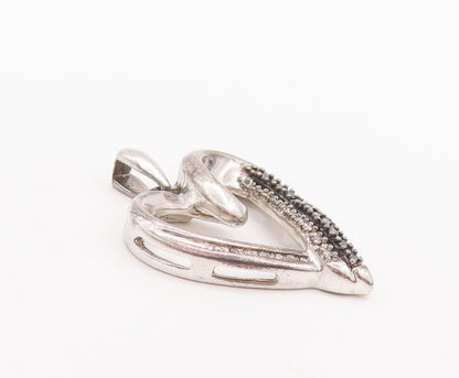 925 Sterling Silver Vintage Pendant Real Black & White Diamonds Heart  PT22634