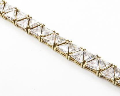 925 Sterling Silver  Shiny Cubic Zirconia Gold Plated Chain Bracelet  BT5477