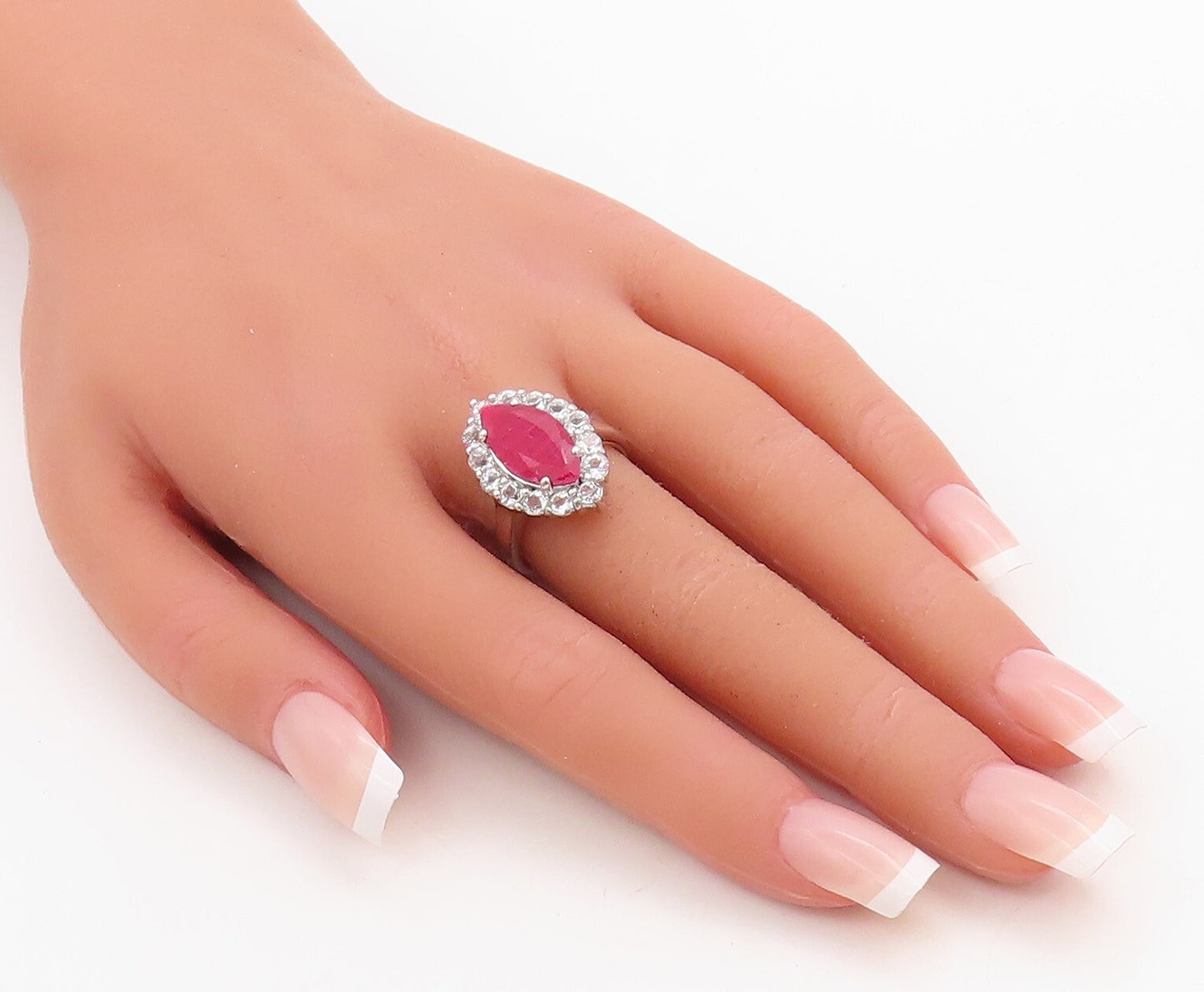 925 Sterling Silver Vintage Ring Marquise Cut Gemstone Halo CZ  Sz 7  RG30976