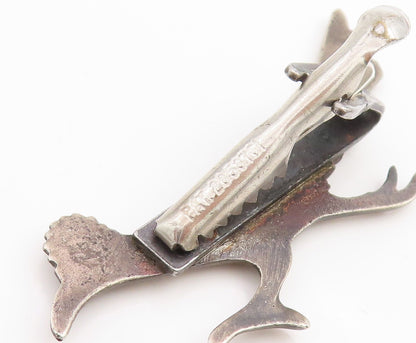 925 Sterling Silver Vintage Tie Clip NAVAJO Etched Roadrunner Bird Design TR4032