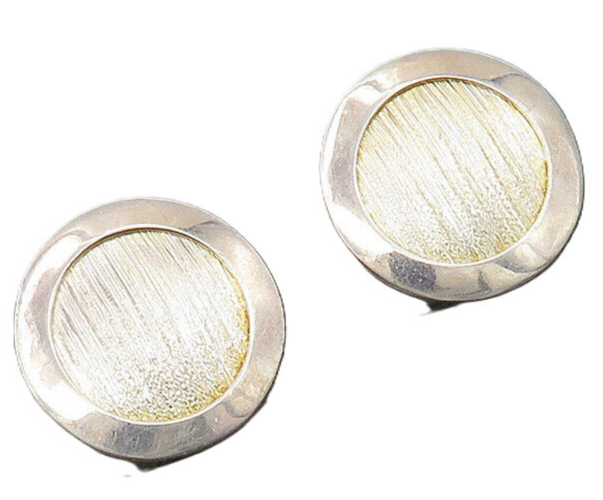925 Sterling Silver  Vintage Shiny Textured Round Button Drop Earrings  EG9378