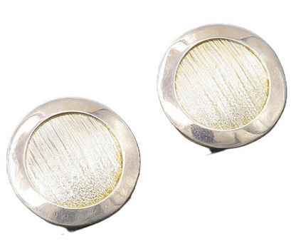 925 Sterling Silver  Vintage Shiny Textured Round Button Drop Earrings  EG9378