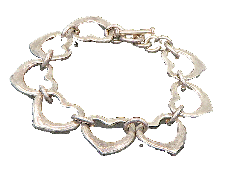 925 Sterling Silver  Vintage Oxidized Open Love Heart Chain Bracelet  BT1303