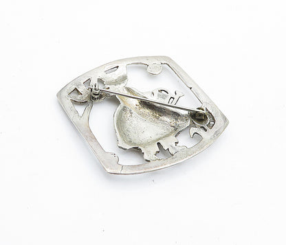 925 Sterling Silver  Vintage Antique Girl Watering Flowers Brooch Pin  BP1740