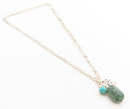 SHUBE 925 Sterling Silver  Vintage Jasper & Turquoise Chain Necklace  NE1978
