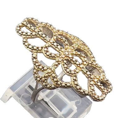 925 Sterling Silver  Vintage Gold Plated Swirly Beaded Loop Ring Sz 6  RG27476
