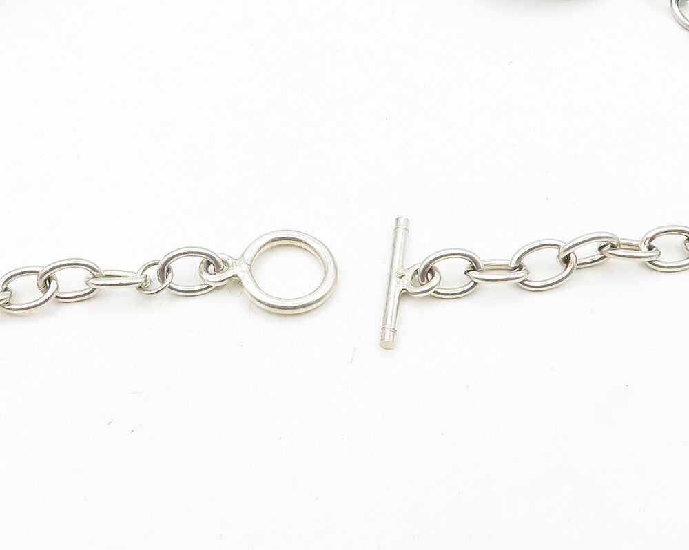 925 Sterling Silver  Vintage Shiny Hammered Oval Link Chain Necklace  NE2940