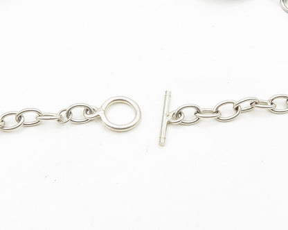 925 Sterling Silver  Vintage Shiny Hammered Oval Link Chain Necklace  NE2940