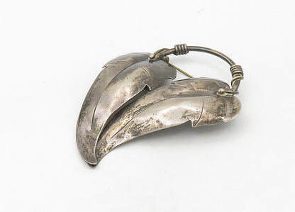 ALBINO MANCA 925 Sterling Silver  Vintage Floral Leaves Brooch Pin  BP8439