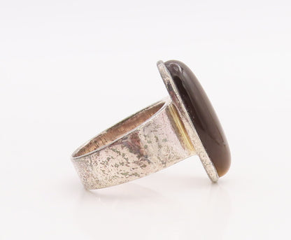 925 Sterling Silver Vintage Ring Large Cabochon Oval Tiger's Eye  Sz 9 RG28884