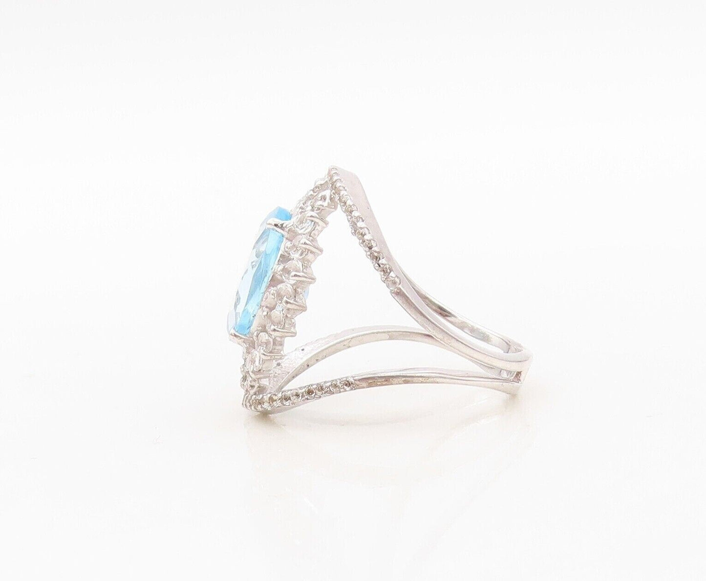 925 Sterling Silver Vintage Ring Floral 2 Tone Topaz Split Band  Sz 7.5  RG30327