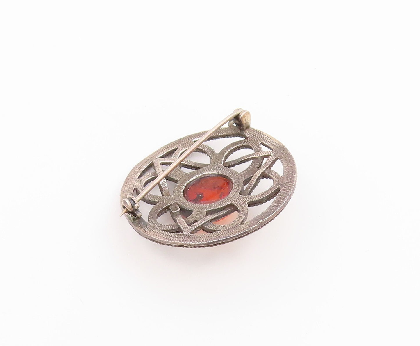 925 Sterling Silver  Vintage Cabochon Amber Wheat Floral Brooch Pin  BP4831