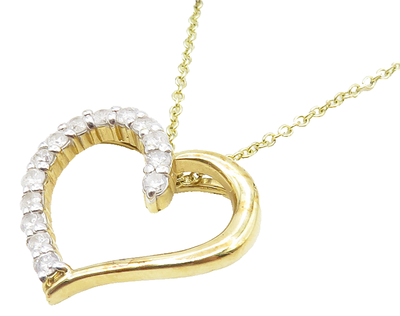 925 Sterling Silver  Genuine Diamonds Gold Plated Heart Chain Necklace  NE1963