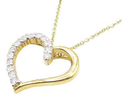 925 Sterling Silver  Genuine Diamonds Gold Plated Heart Chain Necklace  NE1963