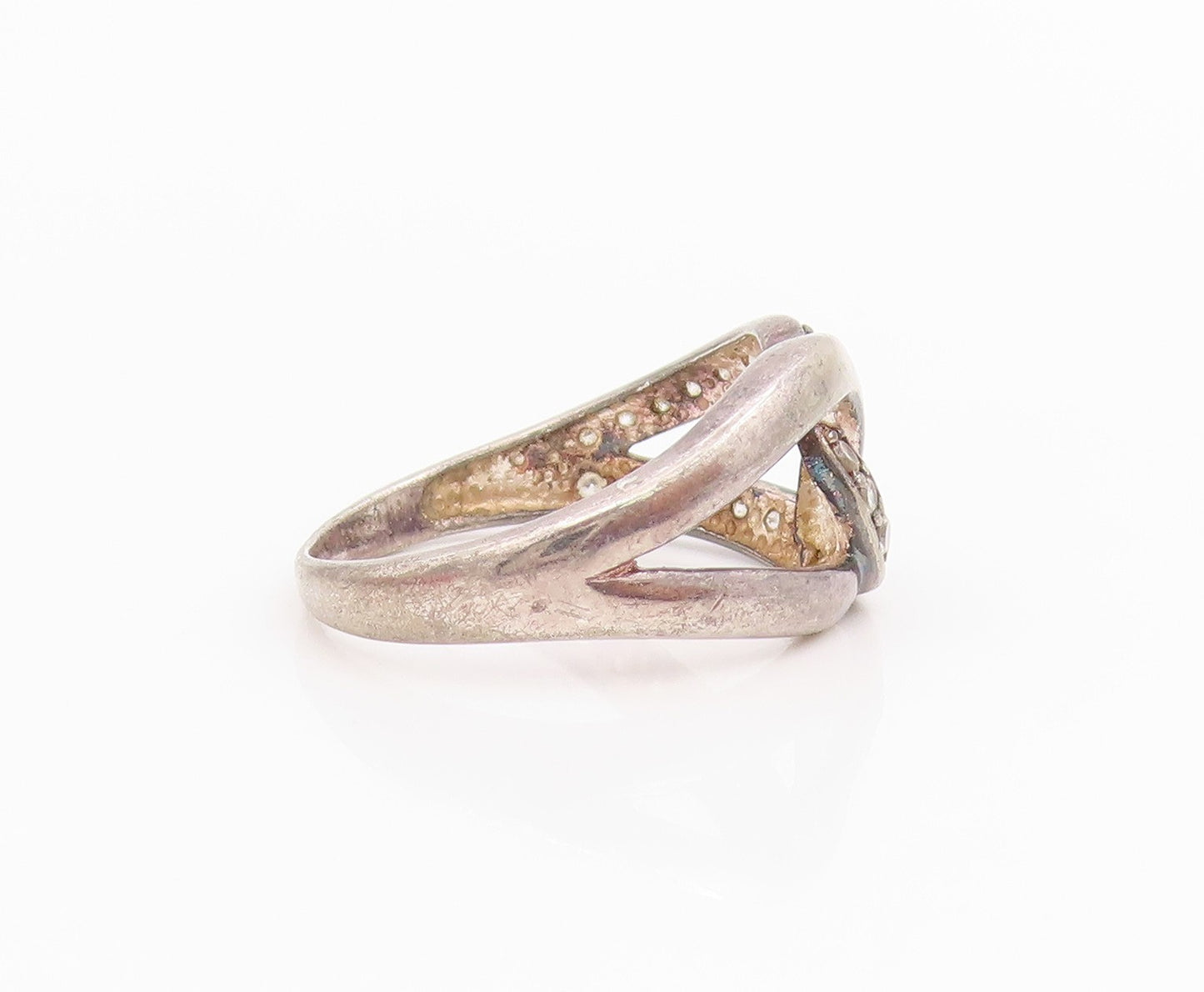 925 Sterling Silver Vintage Ring CZ Intertwined Love Knot Band  Sz 7  RG34459