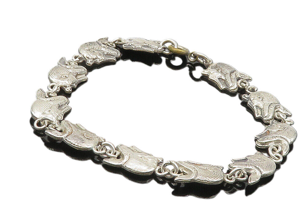 925 Sterling Silver  Vintage Egyptian Pharaoh Head Chain Bracelet  BT4244