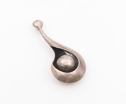 925 Sterling Silver Vintage Pendant Modernist Cradled Sphere Teardrop  PT26449