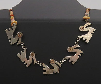 925 Sterling Silver  Vintage Wooden Beaded & Swimming Swans Necklace  NE4033