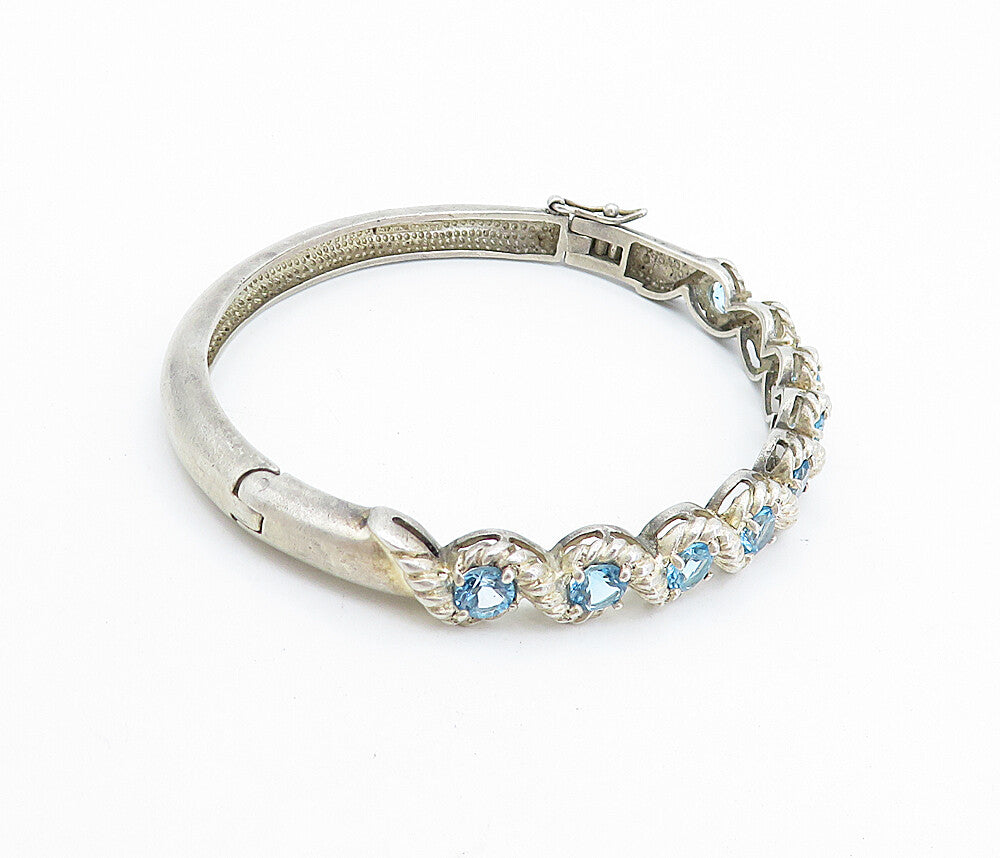 925 Sterling Silver  Vintage Blue Topaz Swirl Twist Bangle Bracelet  BT2881