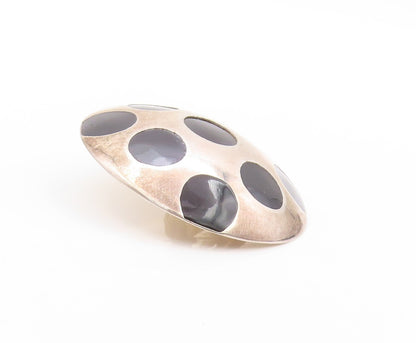 925 Sterling Silver Vintage Earrings MEXICO Polka Dot Onyx Design Disk  EG13578