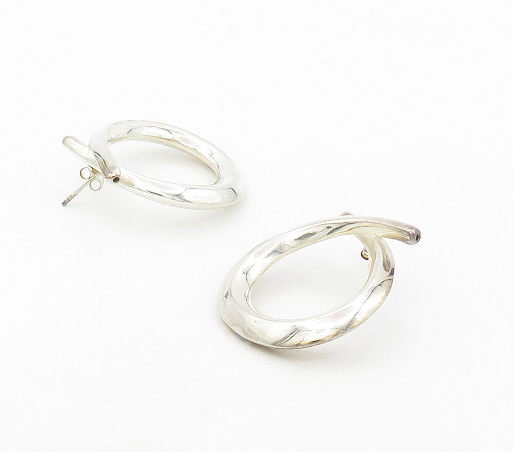 925 Sterling Silver  Vintage Shiny Looped Modernist Drop Earrings  EG8627