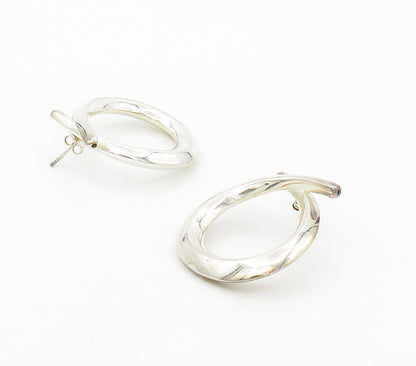 925 Sterling Silver  Vintage Shiny Looped Modernist Drop Earrings  EG8627