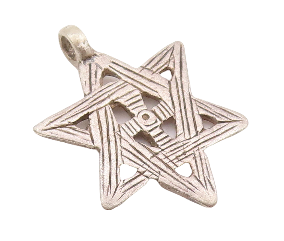 925 Sterling Silver Vintage Pendant Solid Cutout Etched Star Of David  PT23367