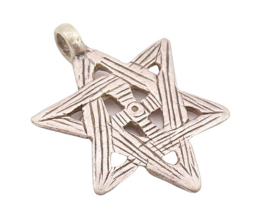 925 Sterling Silver Vintage Pendant Solid Cutout Etched Star Of David  PT23367
