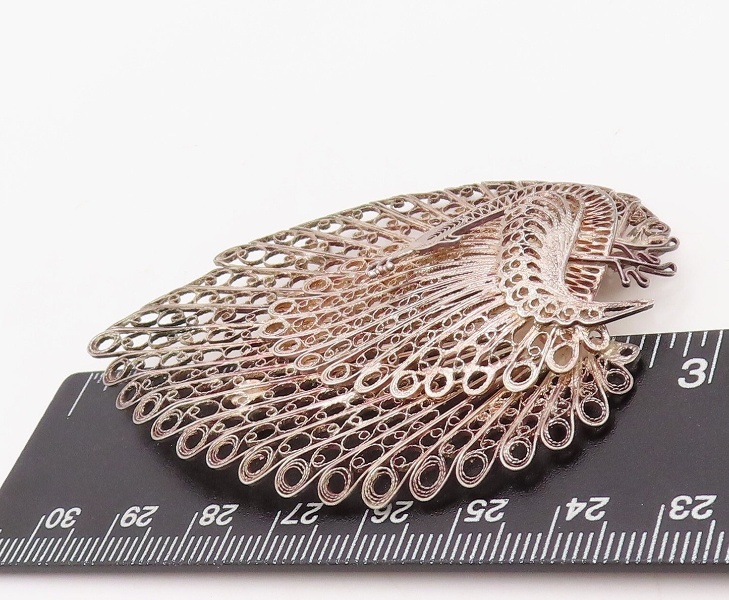 925 Sterling Silver Vintage Brooch Pin Designer Filigree Work Peacock  BP11235
